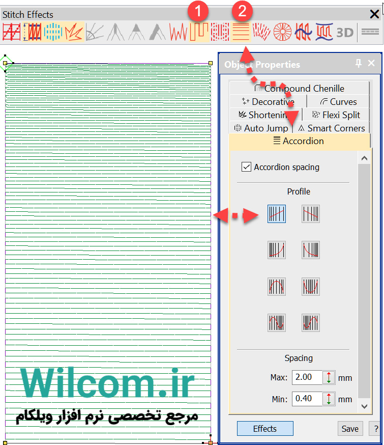 تنظیم فاصله و تراکم دوخت در گلدوزی Wilcom